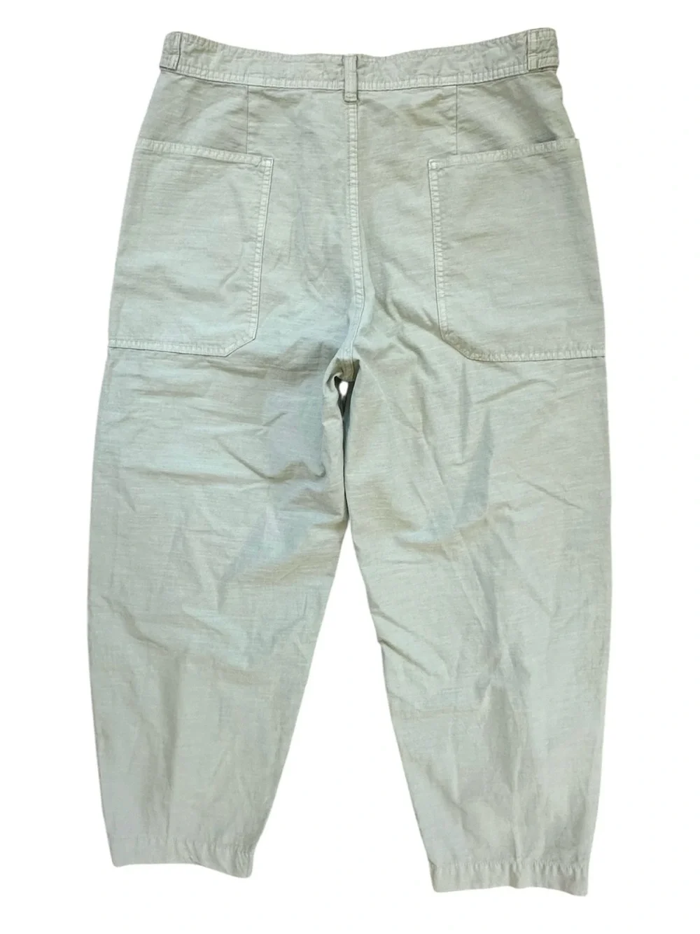 Everlane Pale Green Organic Cotton Linen Fatigue Barrel Leg Trousers Size 14